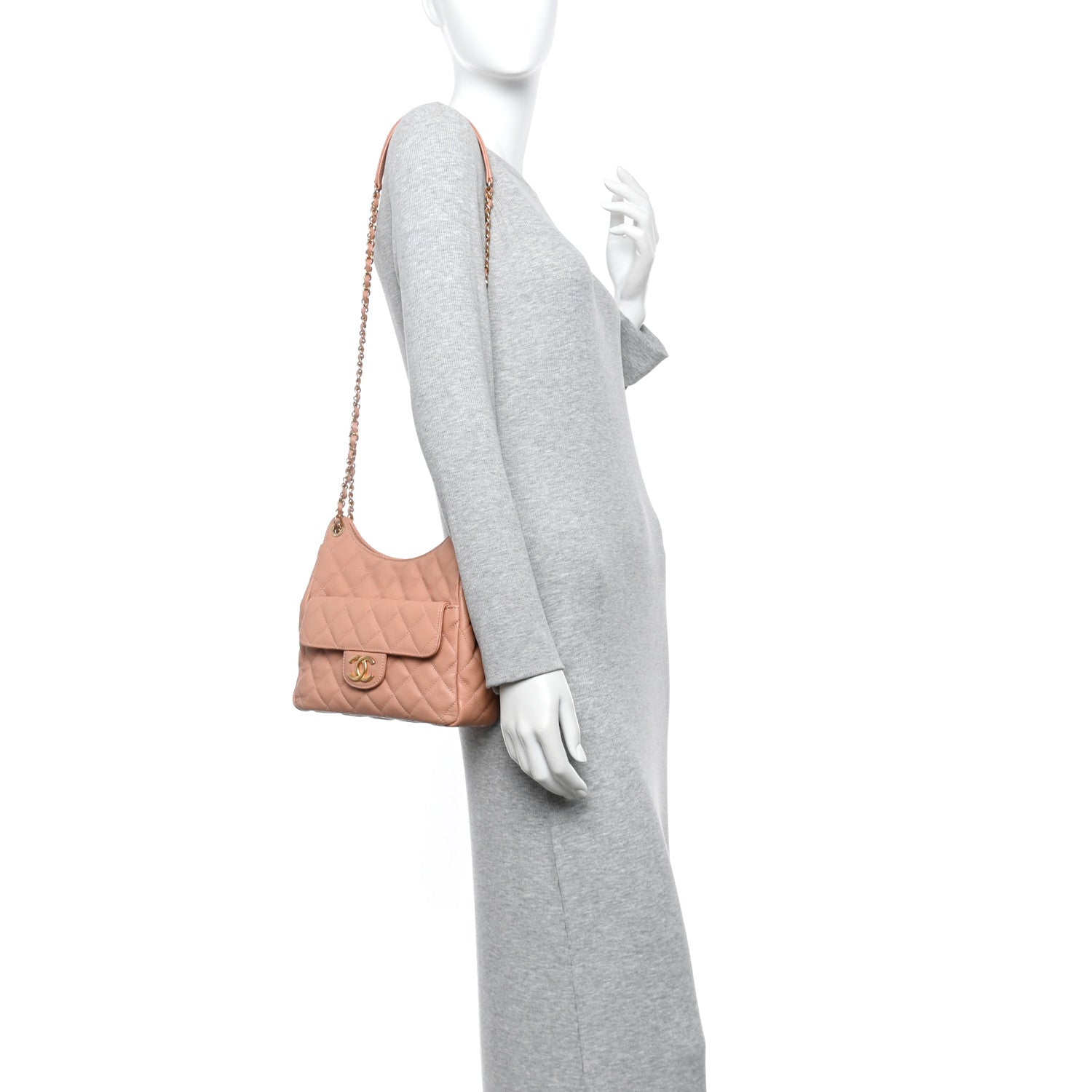 Chanel Caviar Quilted Wavy CC Hobo Beige
