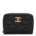 Caviar Quilted Crystal Zip Around Coin Purse Wallet Black