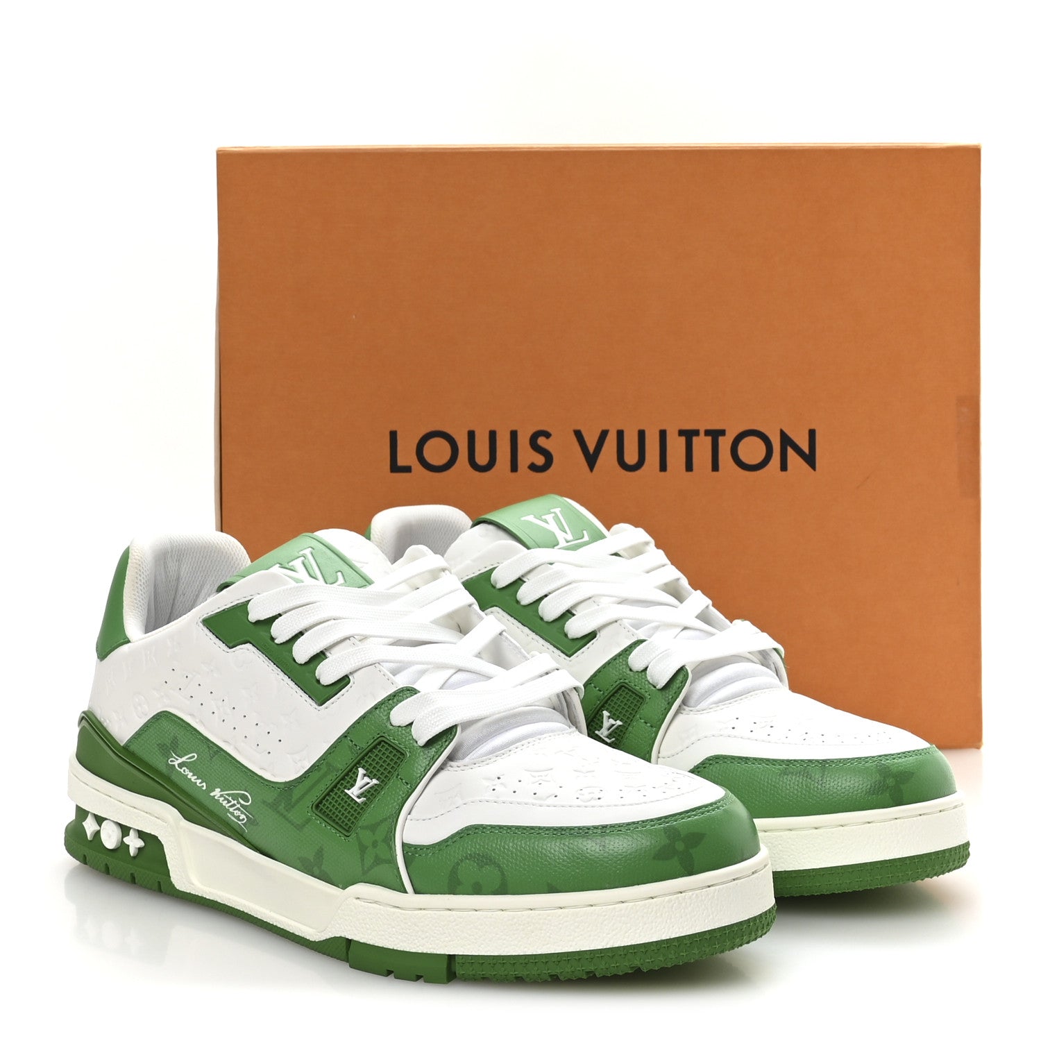 Louis Vuitton Calfskin Monogram Mens LV Trainer Sneakers 8.5 Green