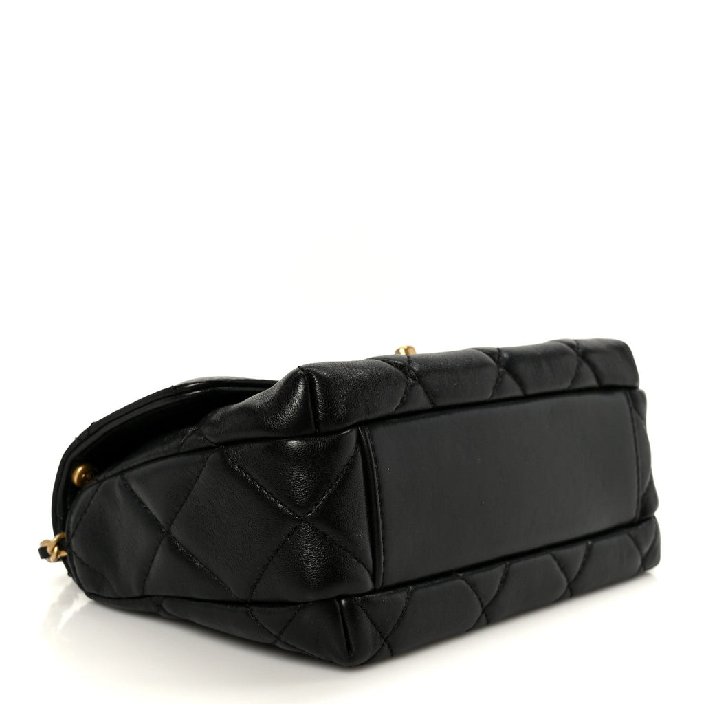 Chanel Shiny Lambskin Quilted Mini Pearl Logo Flap Black