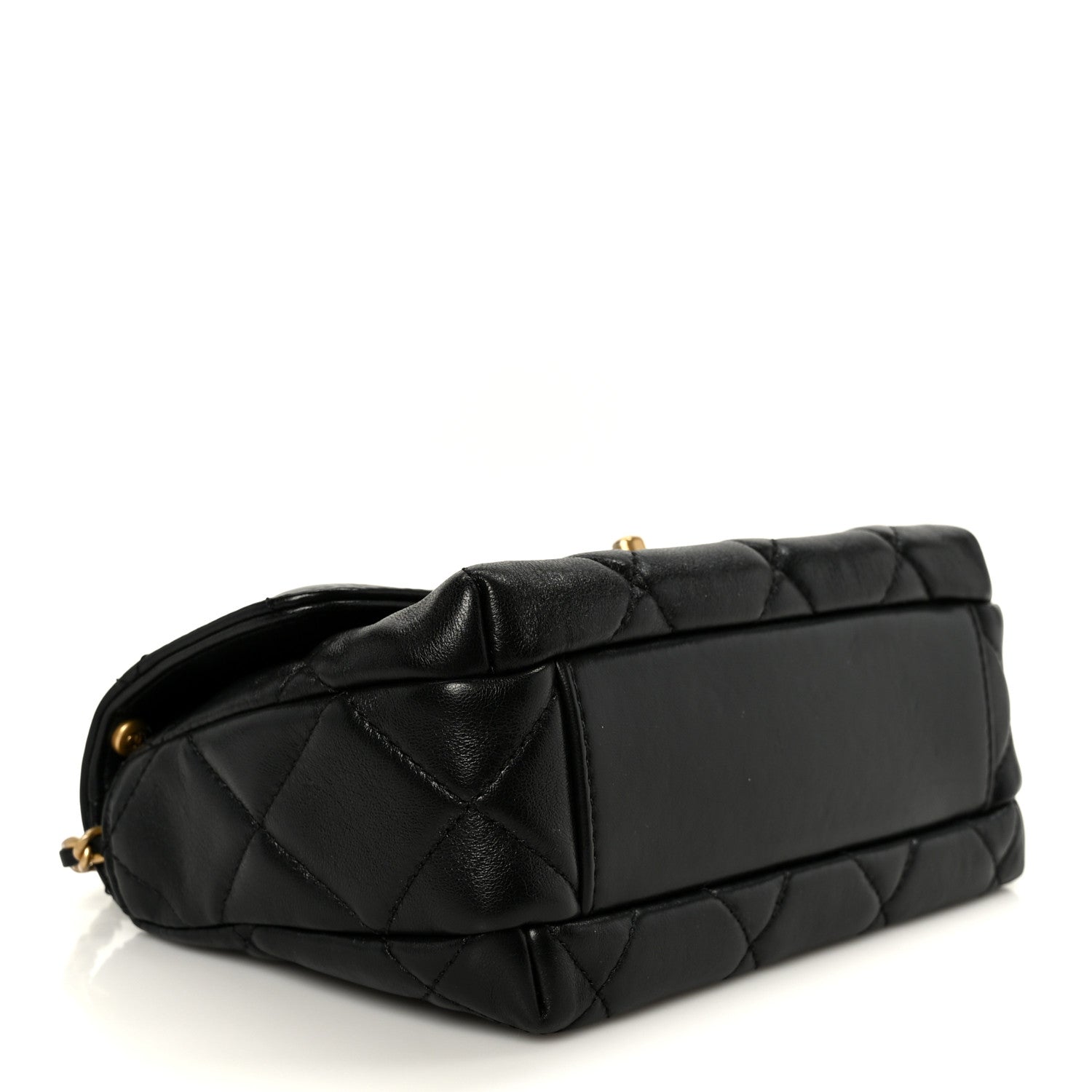 Chanel Shiny Lambskin Quilted Mini Pearl Logo Flap Black
