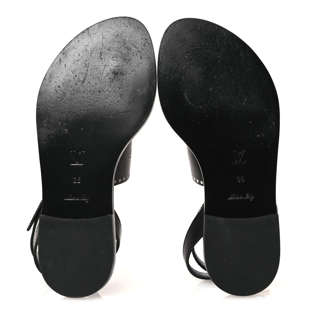Louis Vuitton Soft Calfskin Perforated Horizon Flat Sandals 36 Black