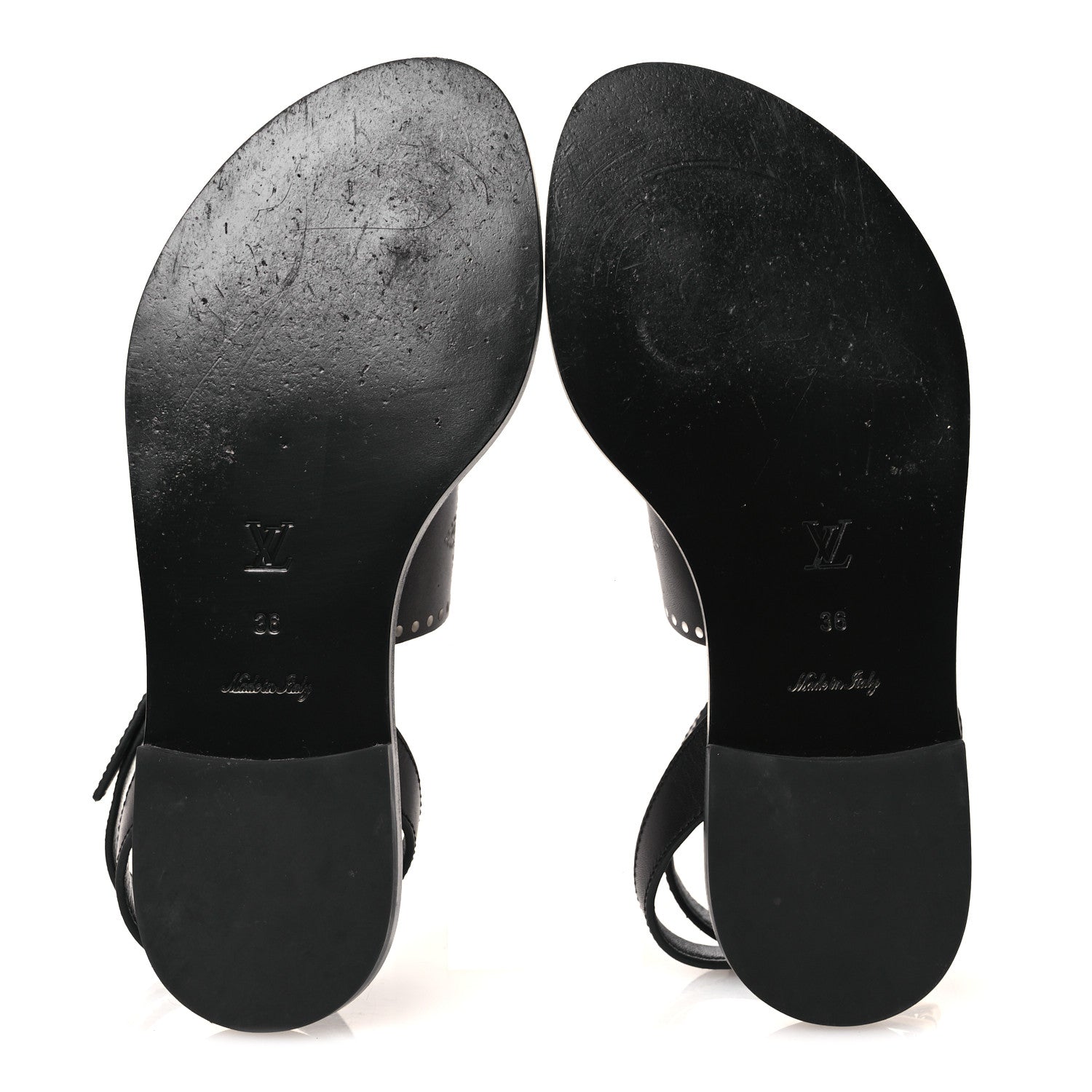 Louis Vuitton Soft Calfskin Perforated Horizon Flat Sandals 36 Black