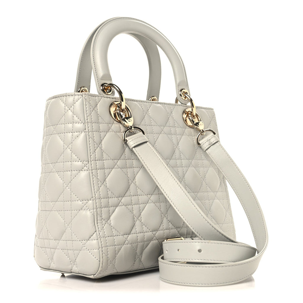 Christian Dior Lambskin Cannage Medium Lady Dior Grey