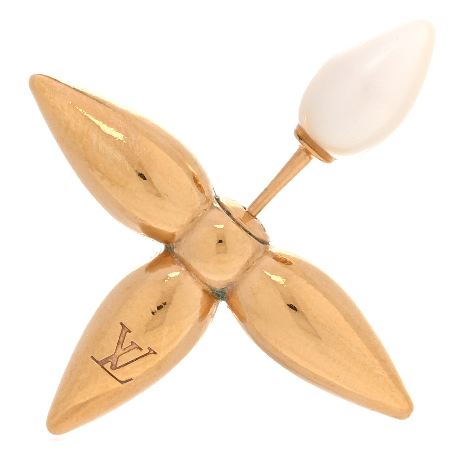 Louis Vuitton Pearl Louisette By Night Earrings Gold