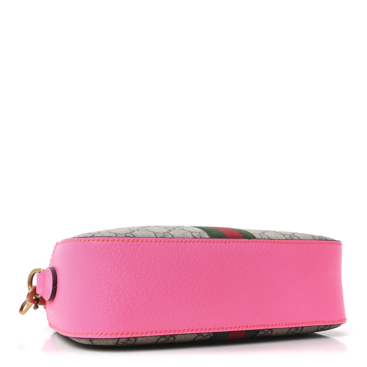 Gucci GG Supreme Monogram Textured Dollar Calfskin Web Ophidia Small Crossbody Bag Beige Ebony Fuchsia