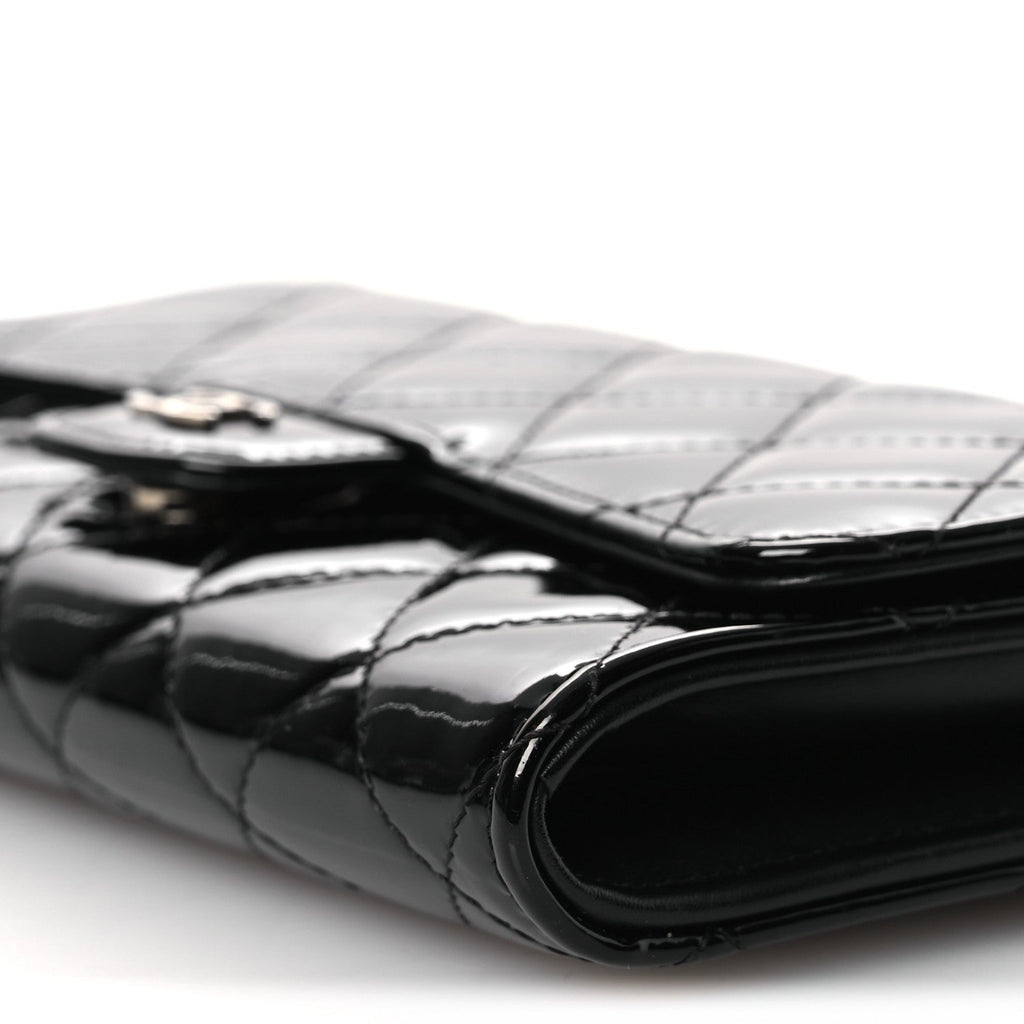 Chanel Patent Quilted Wallet On Removable Chain WOC Black