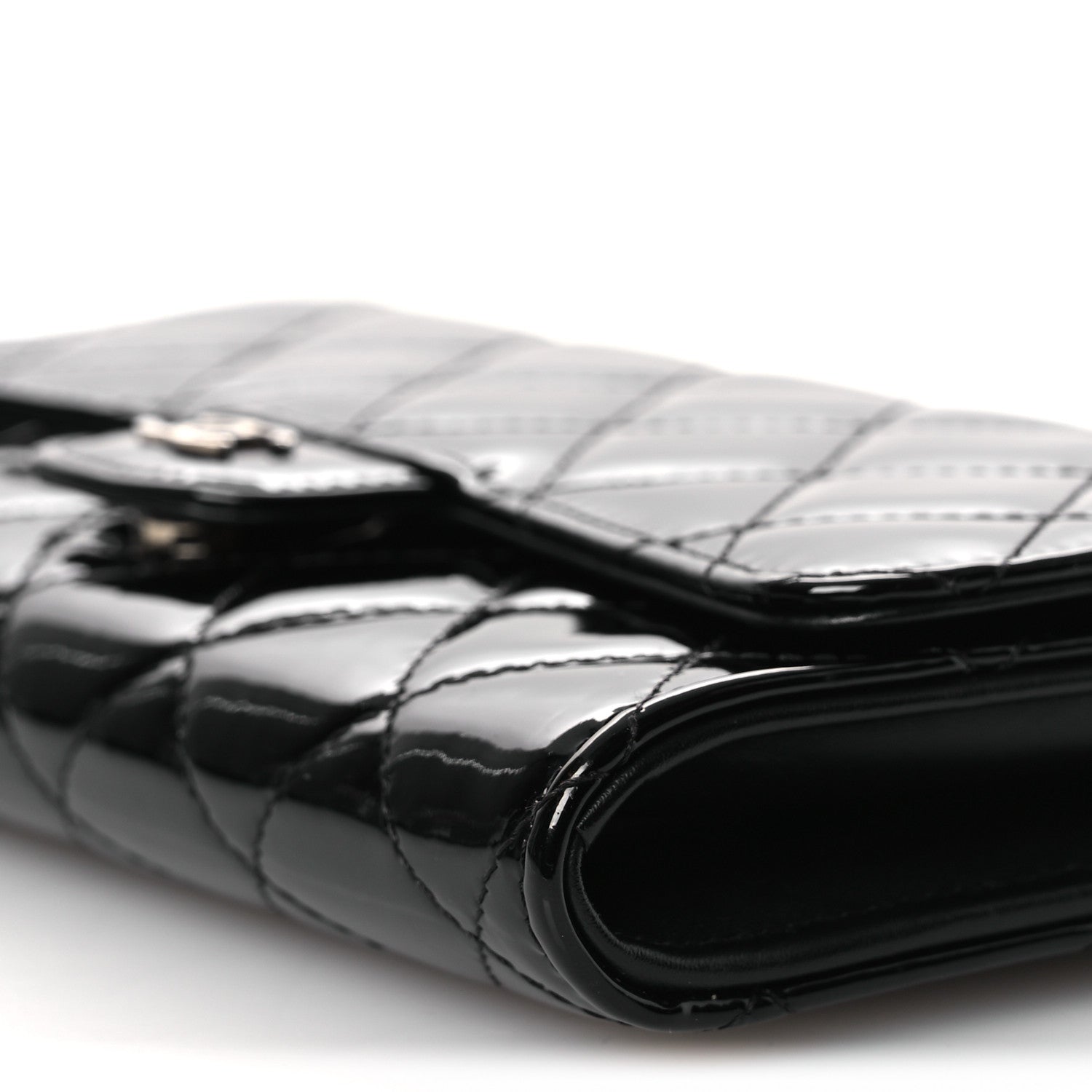 Chanel Patent Quilted Wallet On Removable Chain WOC Black