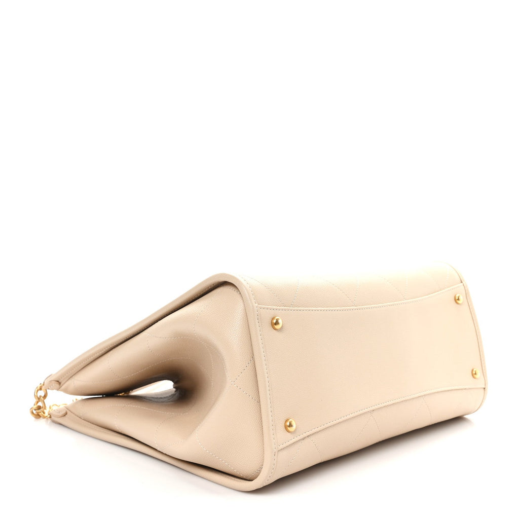 Chanel Caviar Stitched Pocket CC Large Tote Light Beige