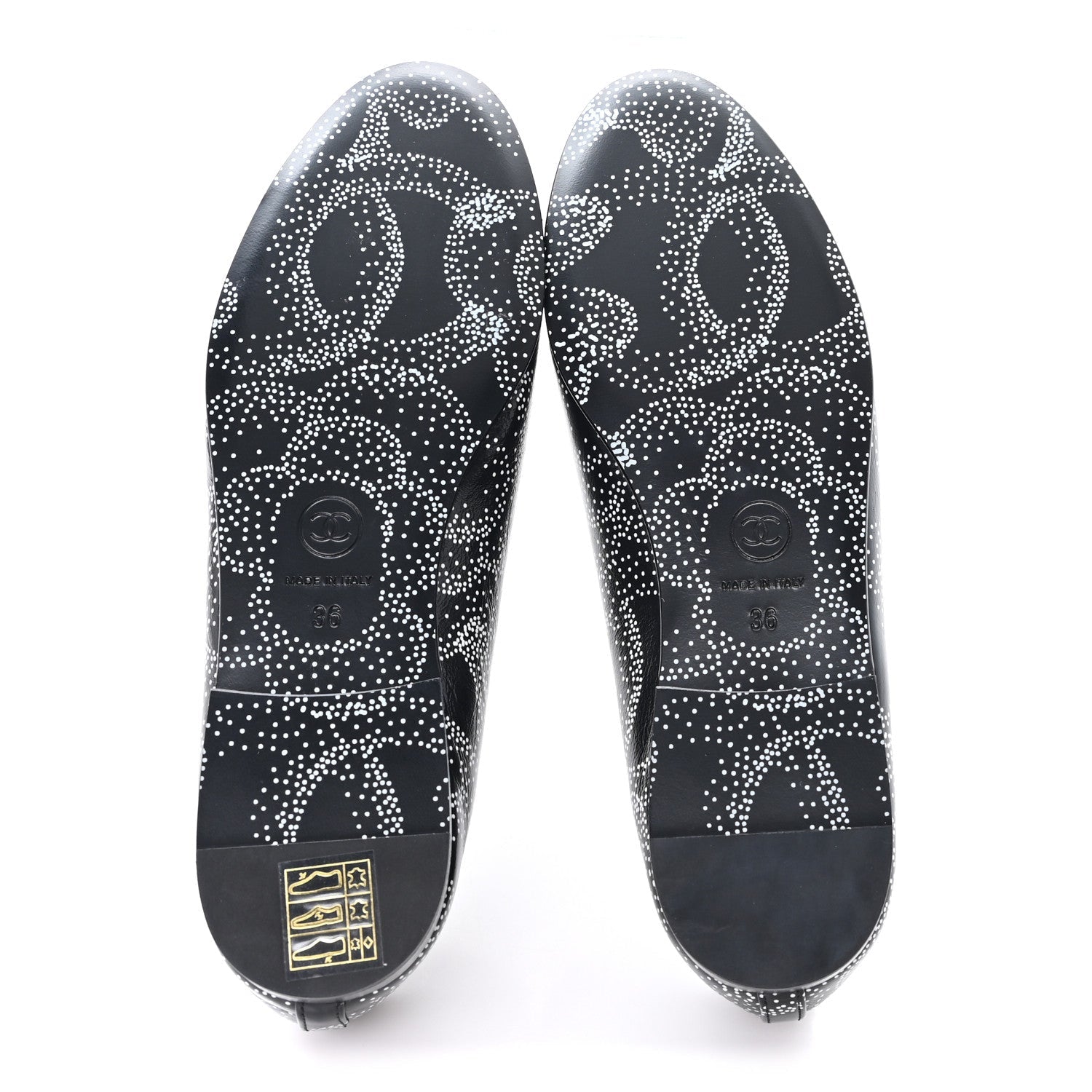 Calfskin Camellia Printed Cap Toe Ballerina Flats 36 Black White