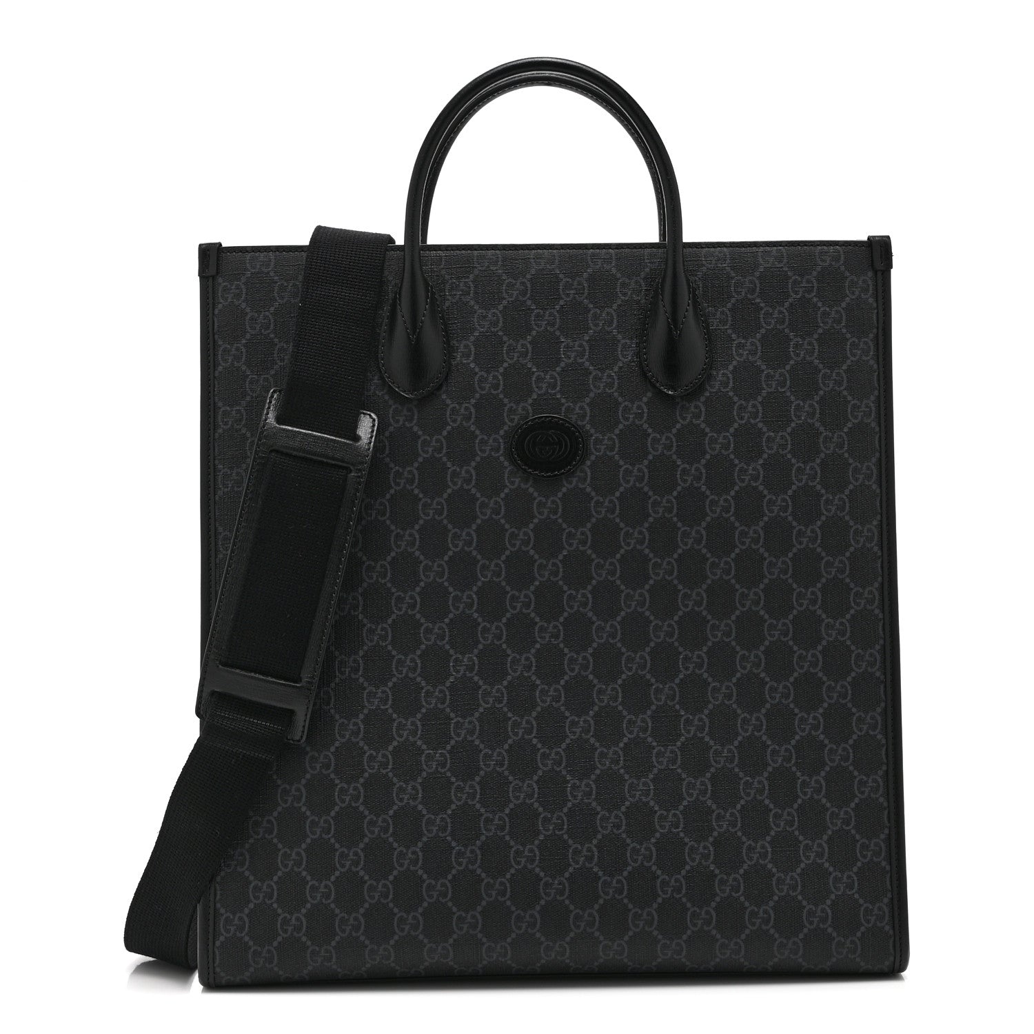 Gucci GG Supreme Monogram Azalea Calfskin Medium Retro Interlocking G Vertical Tote Bag Black
