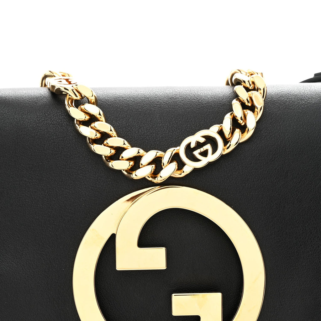 Gucci Roxy Calfskin Blondie Chain Shoulder Flap Bag Black