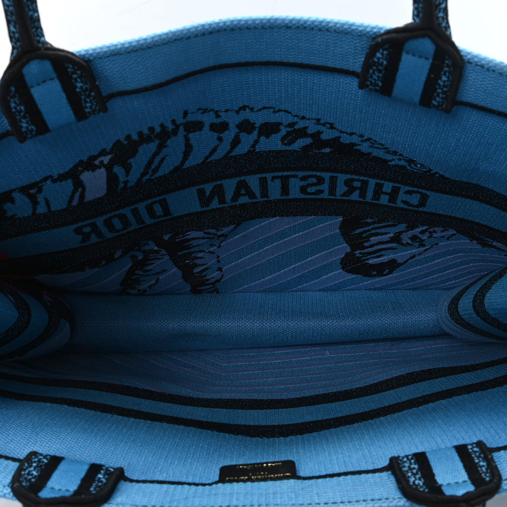 Christian Dior Canvas Embroidered Large Jungle Pop Book Tote Blue Multicolor
