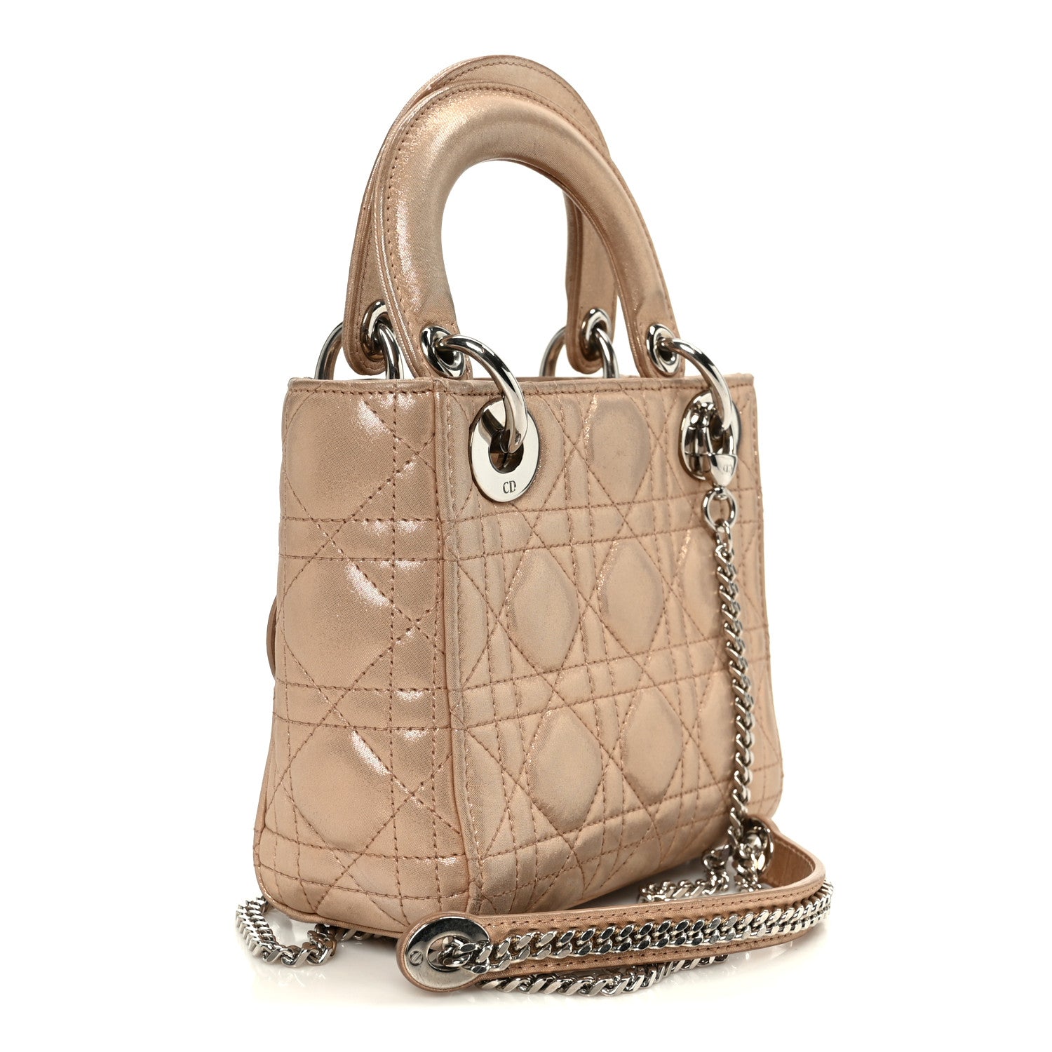 Christian Dior Lambskin Cannage Mini Lady Dior Powder Beige