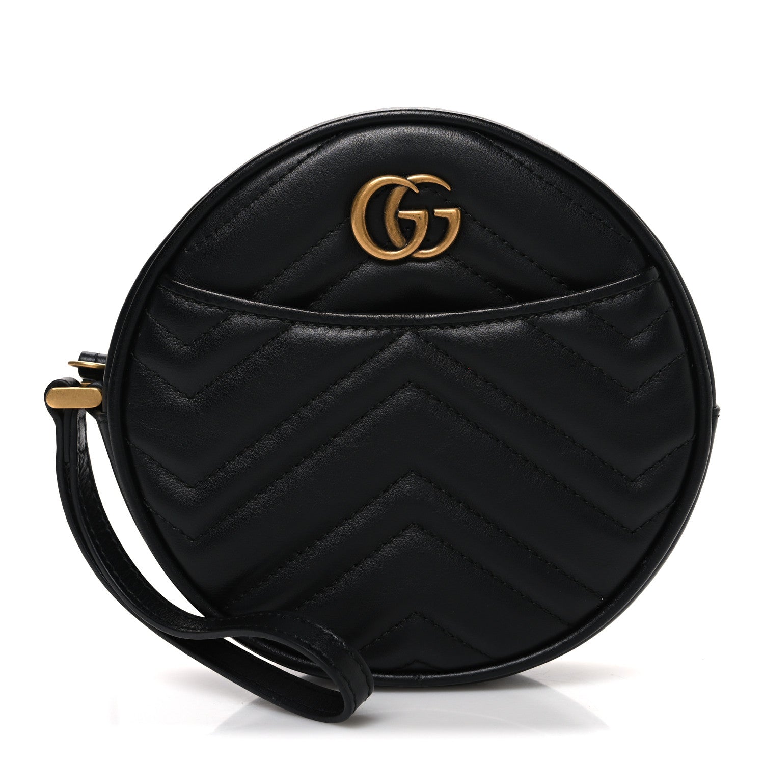 Gucci Calfskin Matelasse GG Marmont Round Wrist Wallet Black