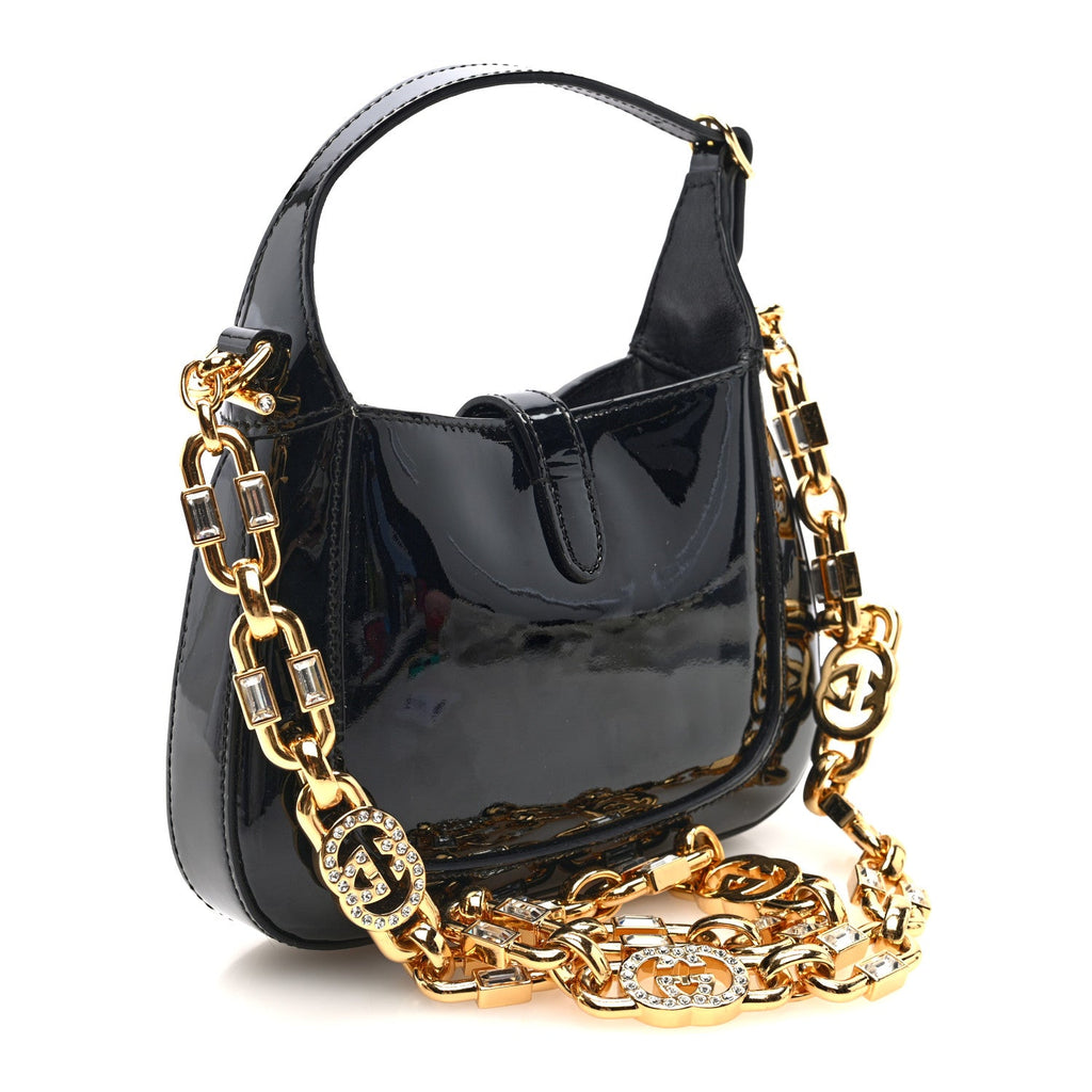 Gucci Patent Mini Jackie 1961 Crystal Hobo Black