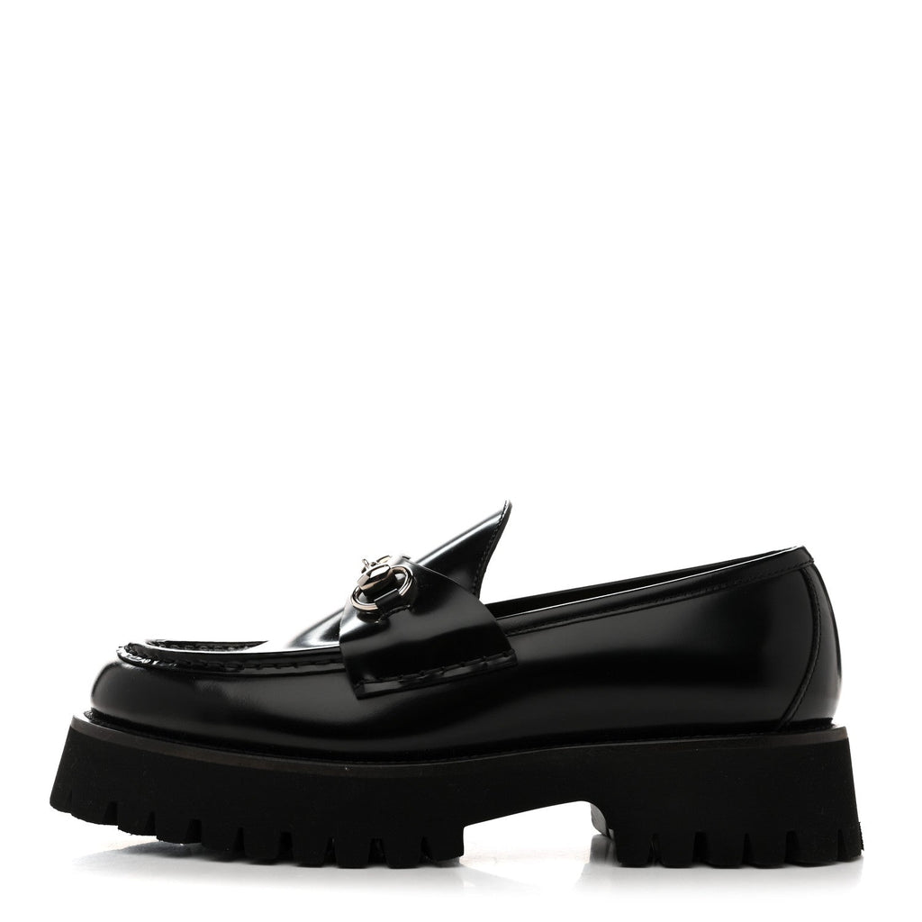 Gucci Cordovan Lux Womens Horsebit 45mm Platform Loafers 39.5 Black
