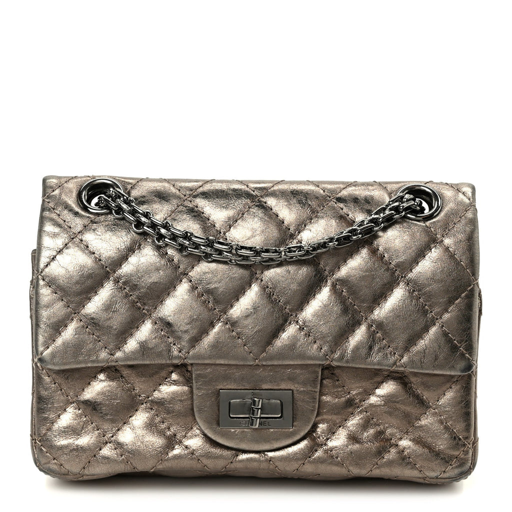 Chanel Aged Calfskin Quilted 2.55 Reissue Mini Flap Dark Silver