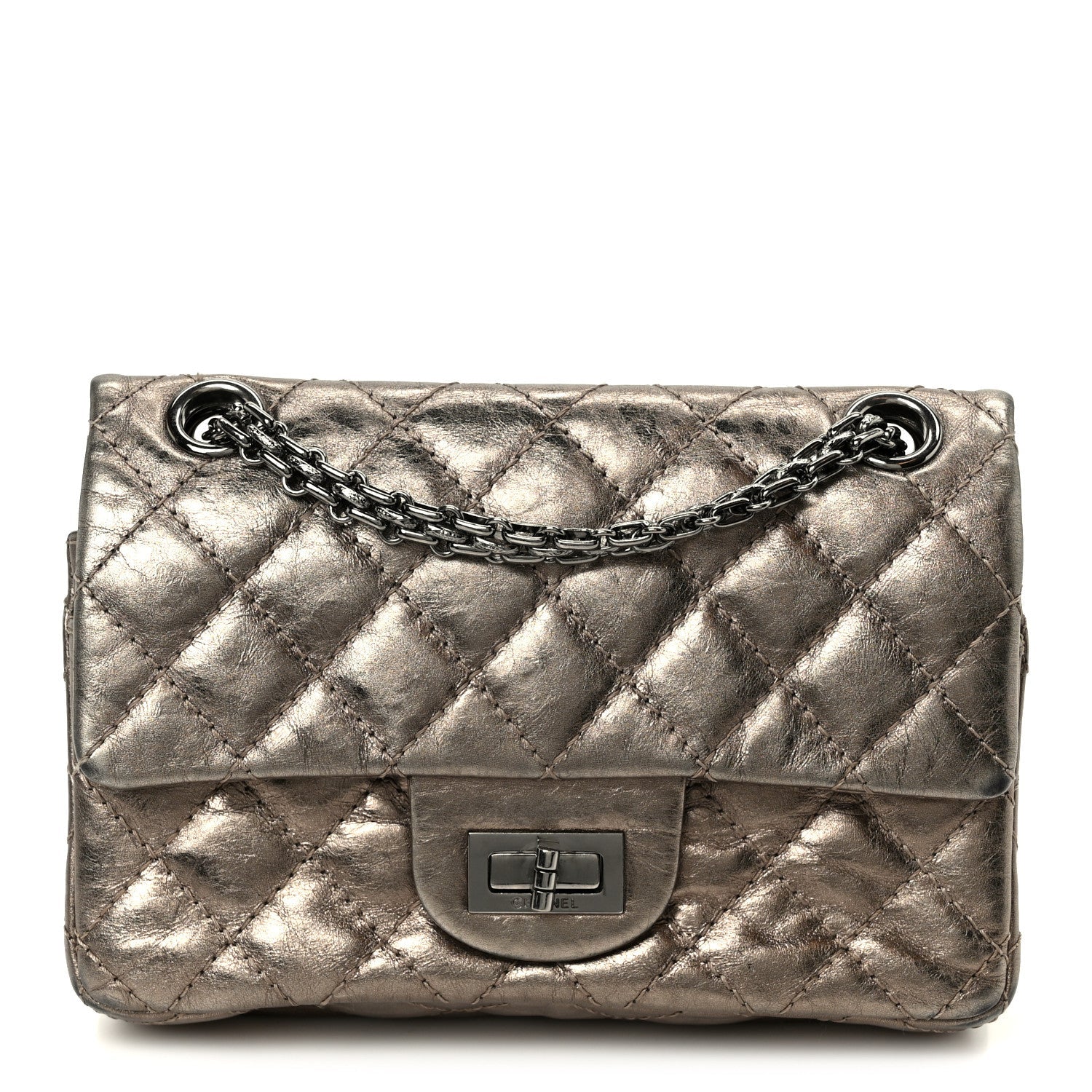 Chanel Aged Calfskin Quilted 2.55 Reissue Mini Flap Dark Silver