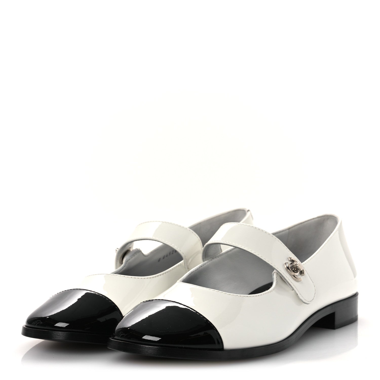Patent Calfskin Mary Janes Flats 39 White Black