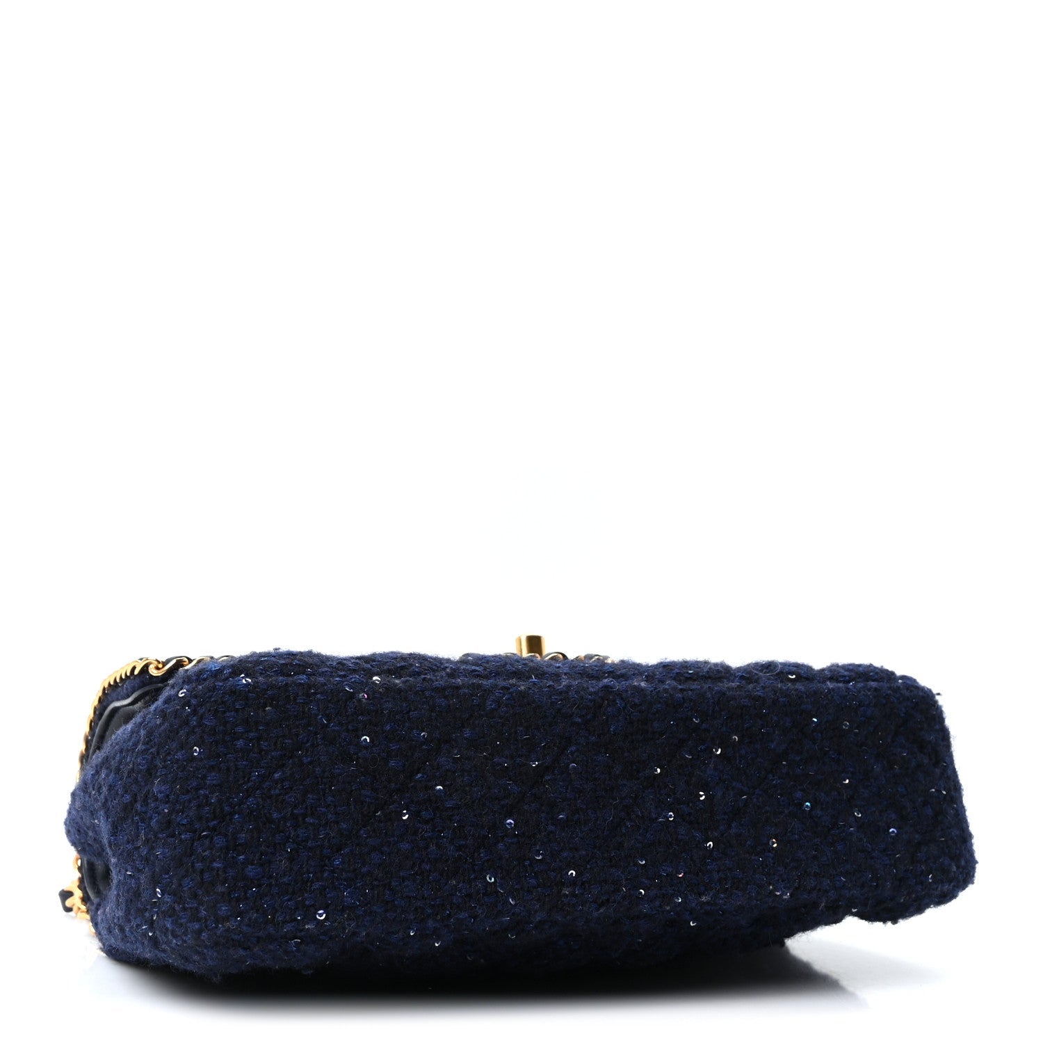 Chanel Tweed Sequin Timeless Classic Chained Double Flap Navy Blue