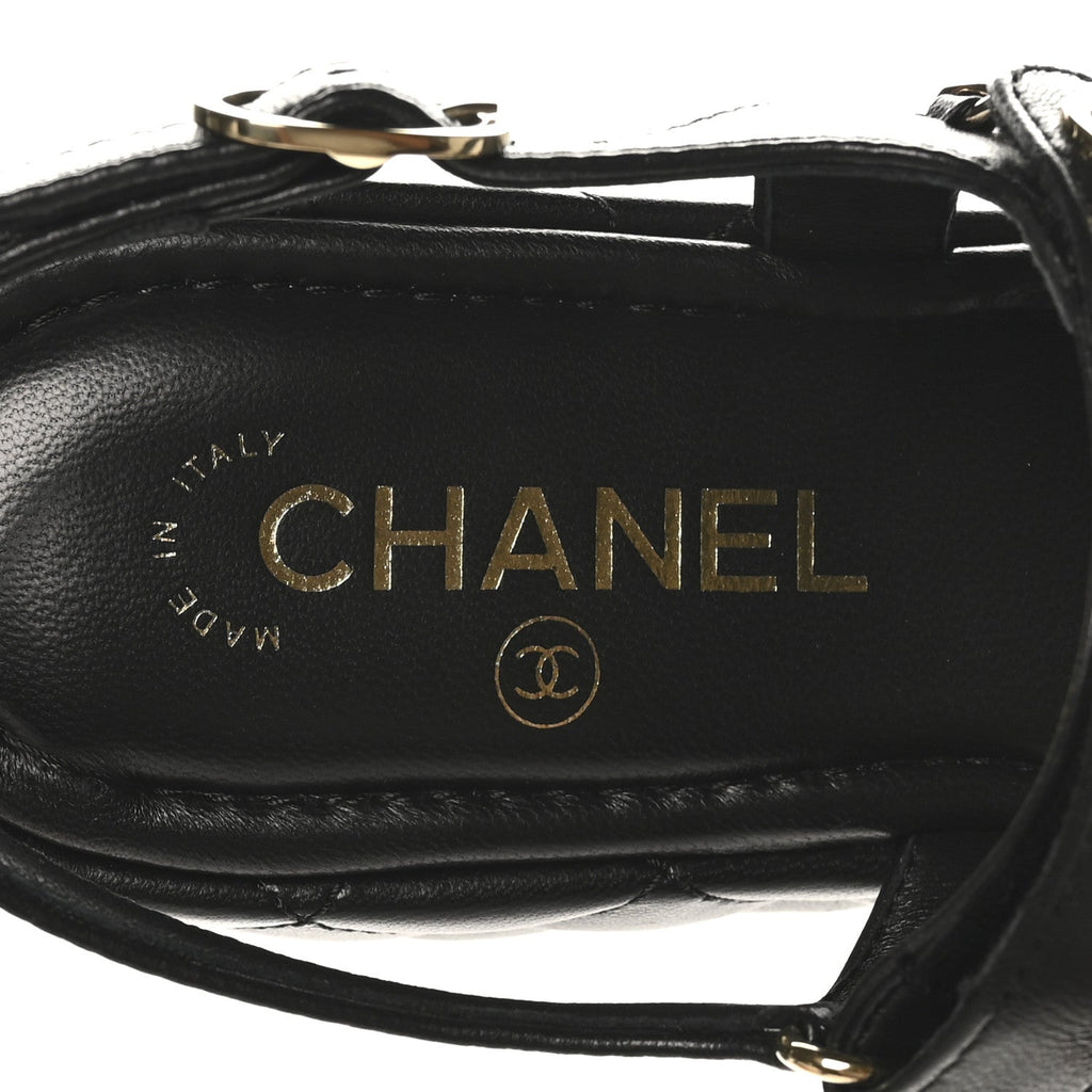 Lambskin Quilted Chain CC Platform Sandals 39.5 Black