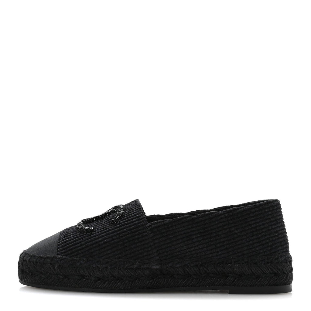 Corduroy Grosgrain Cap Toe CC Espadrille Flats 39 Black