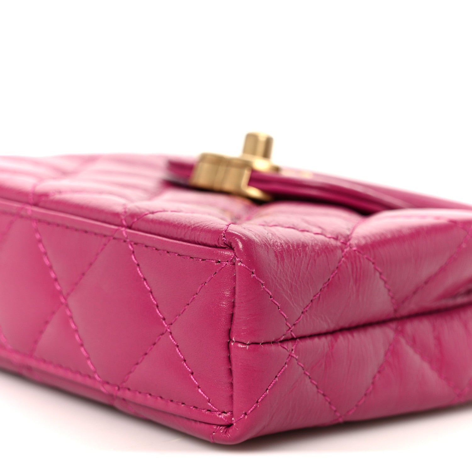 Chanel Shiny Aged Calfskin Quilted Mini Nano Kelly Shopper Dark Pink