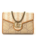 Gucci Raffia GG Monogram Matelasse GG Marmont Chain Wallet Natural Beige Off White Sun Oil