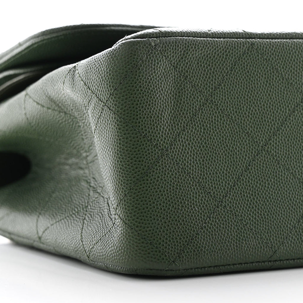 Chanel Caviar Quilted Jumbo Double Flap Green