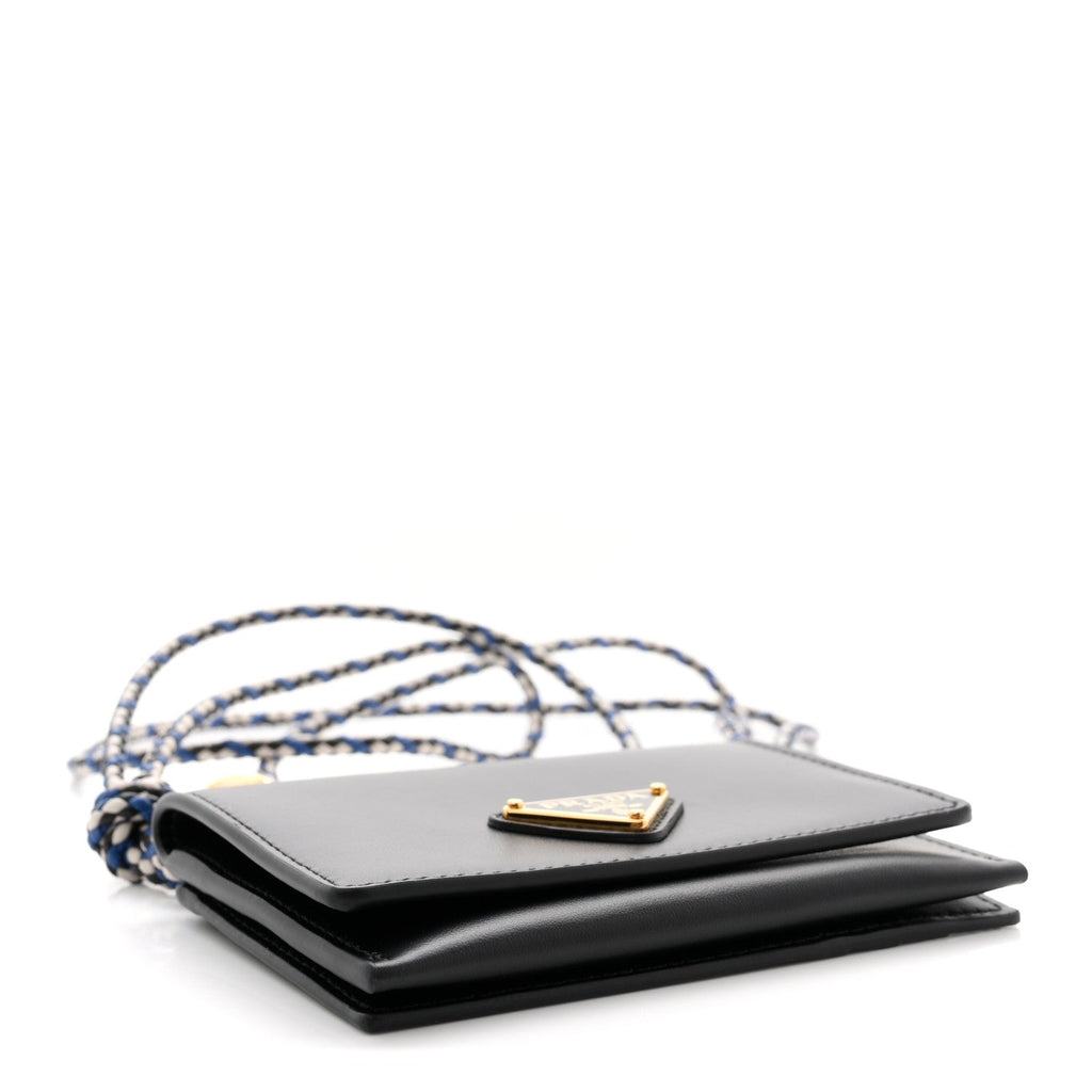 Prada Vitello Card Holder With Braided Strap Black