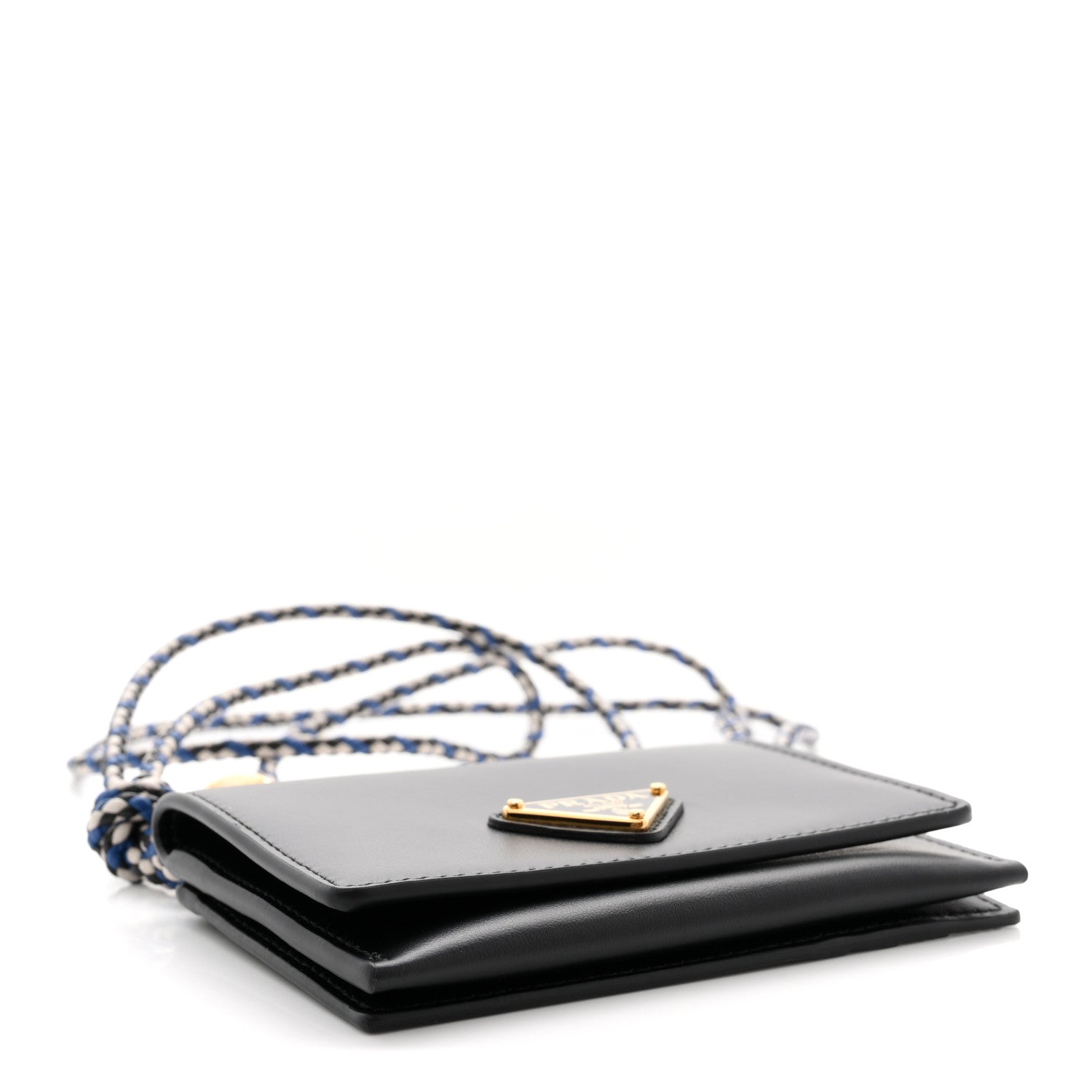 Prada Vitello Card Holder With Braided Strap Black