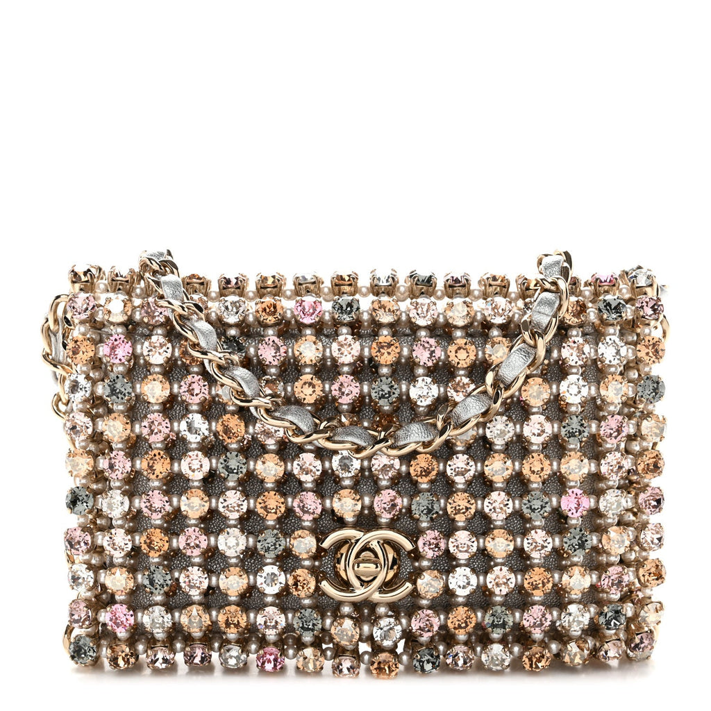 Chanel Metal Pearl Minaudiere CC Mini Evening Bag Multicolor