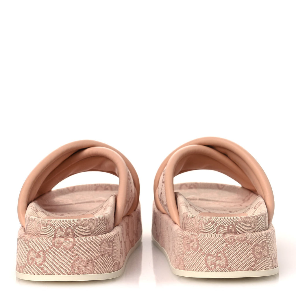 Gucci Monogram GG Calfskin Angelina Platform 55mm Slide Sandals 36.5 Light Pink