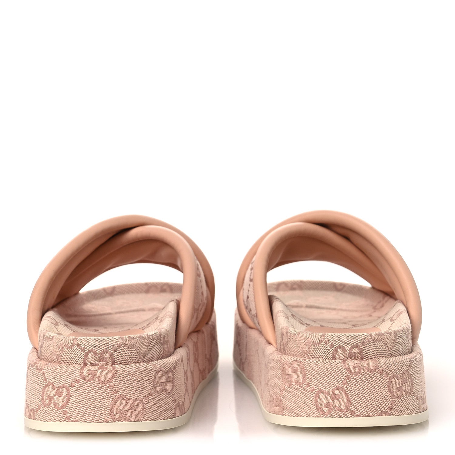 Gucci Monogram GG Calfskin Angelina Platform 55mm Slide Sandals 36.5 Light Pink