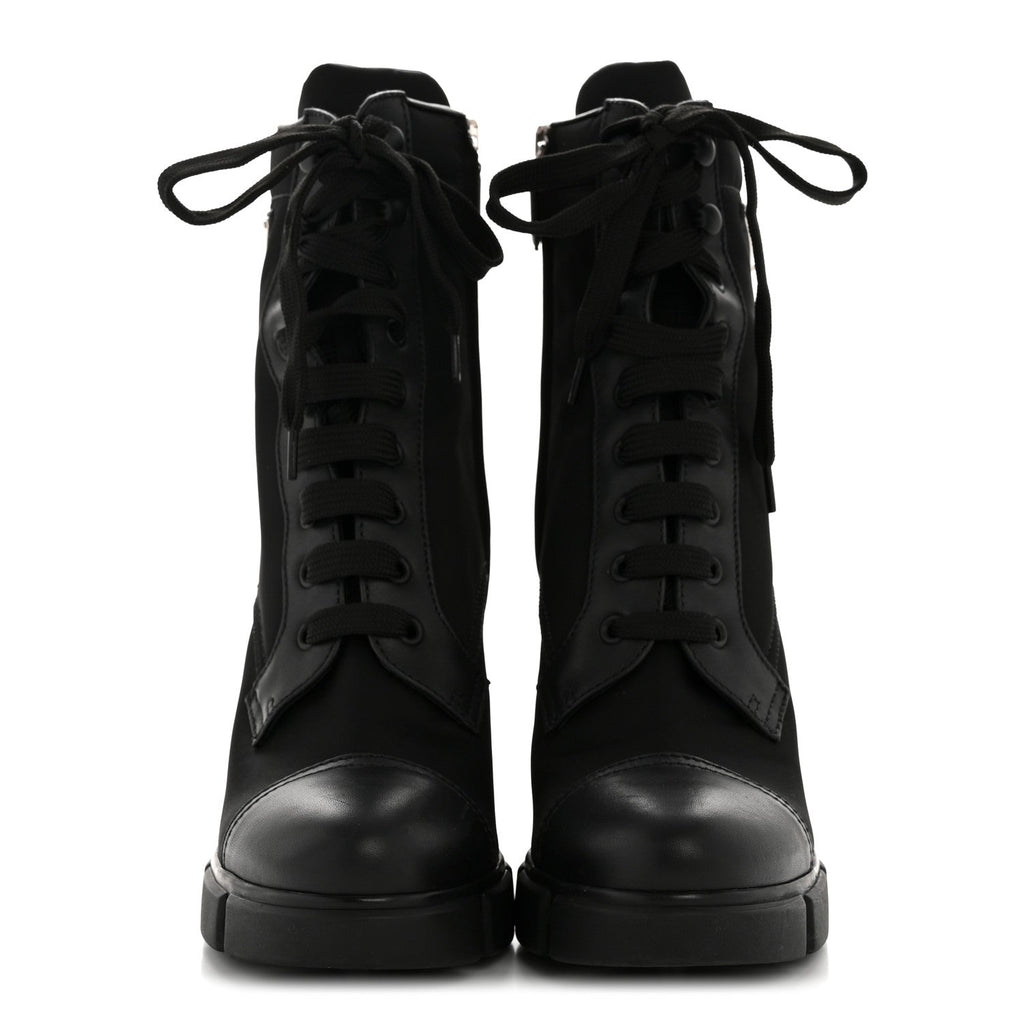 Prada Spazzolato Re-Nylon Metal Triangle Logo 110mm Ankle Boots 40 Black