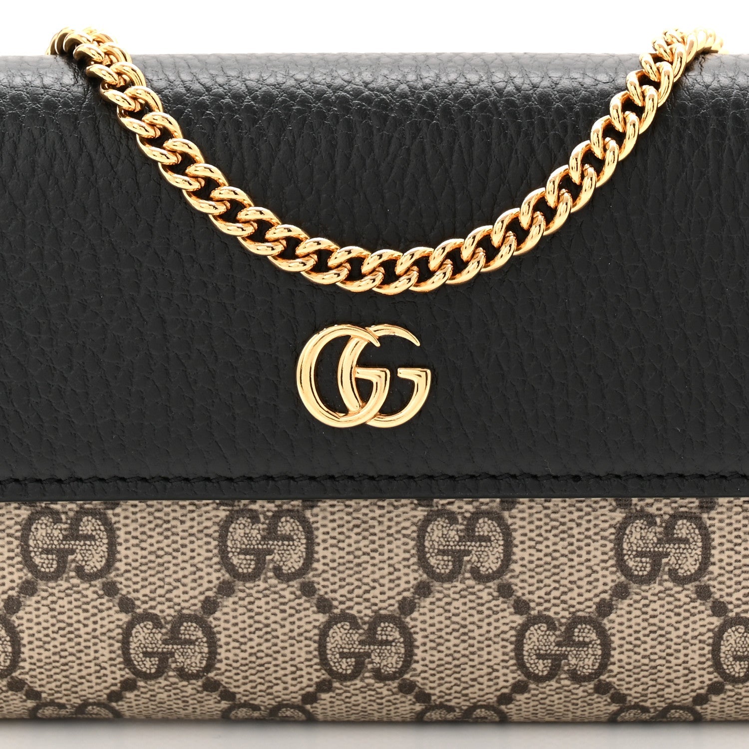 Gucci Dollar Calfskin GG Supreme Monogram Petite GG Marmont Wallet Chain Bag Black Beige Ebony