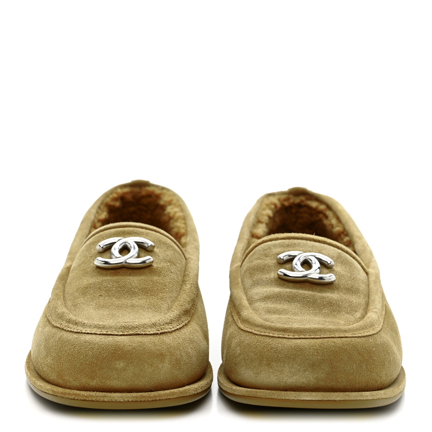 Chanel Suede Calfskin CC Loafers 39 Dark Beige