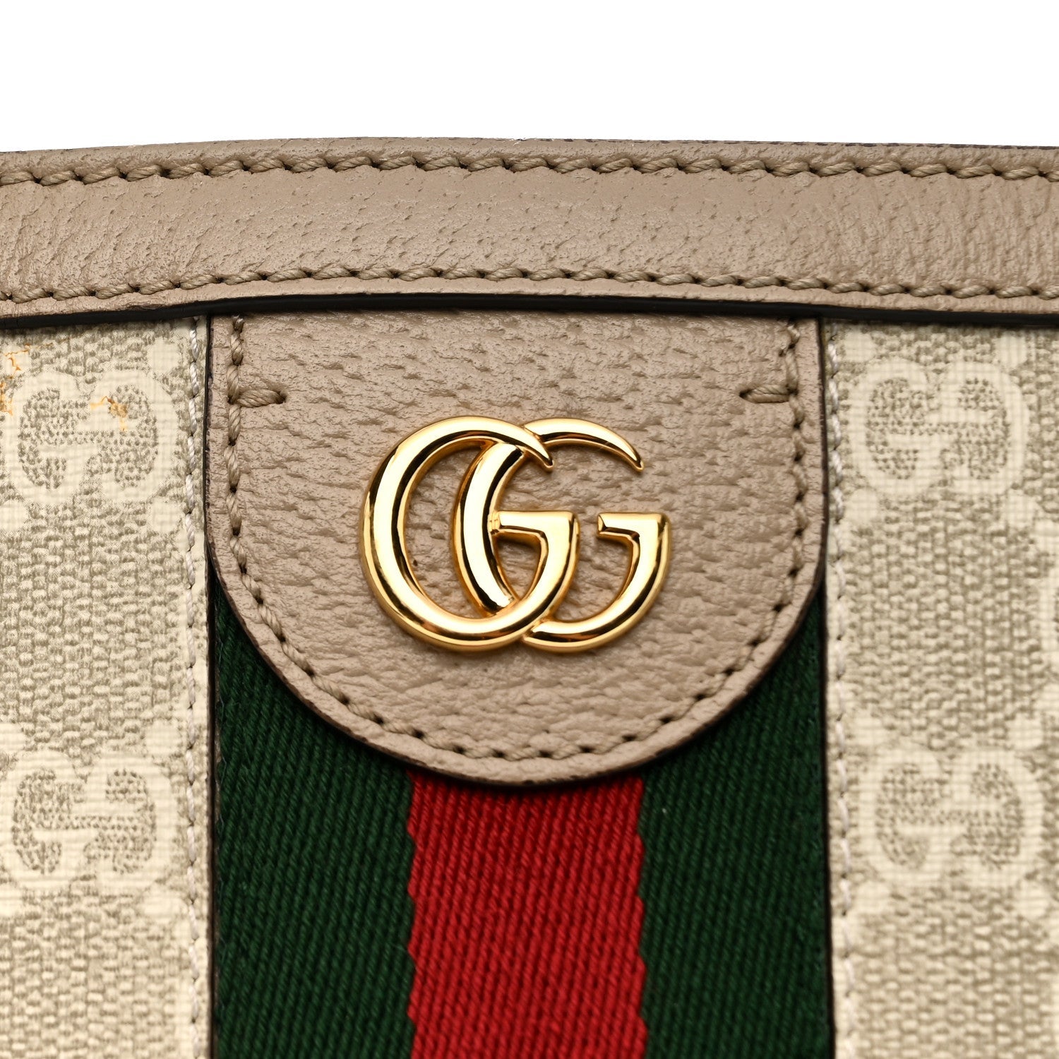 Gucci GG Supreme Monogram Textured Dollar Calfskin Web Medium Ophidia Shopping Tote Beige Mystic White Oatmeal