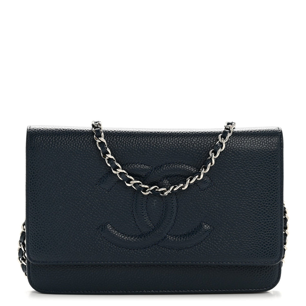 Chanel Caviar Timeless CC Wallet on Chain WOC Navy Blue