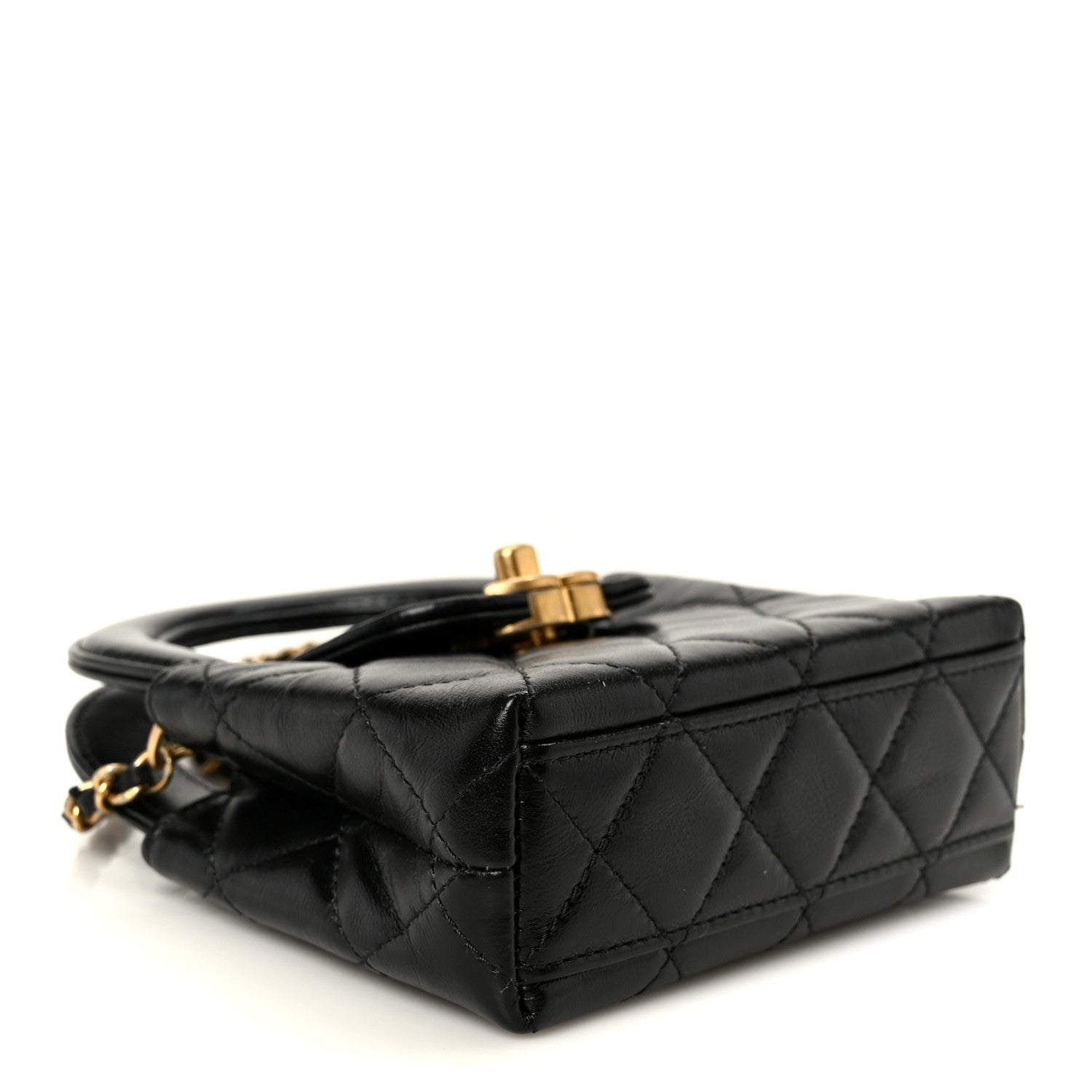 Chanel Shiny Aged Calfskin Quilted Mini Nano Kelly Shopper Black