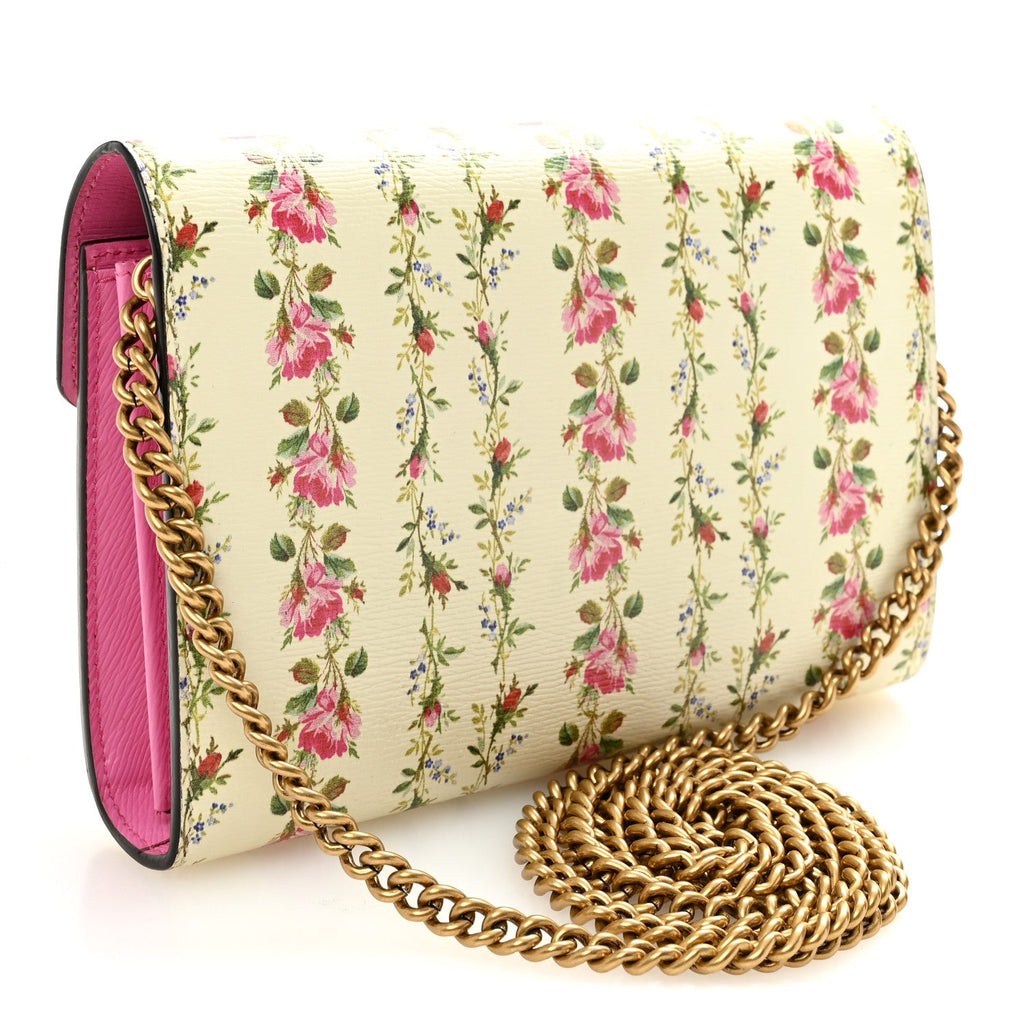 Gucci Calfskin Floral Print Mini Dionysus Chain Wallet Ivory Pink