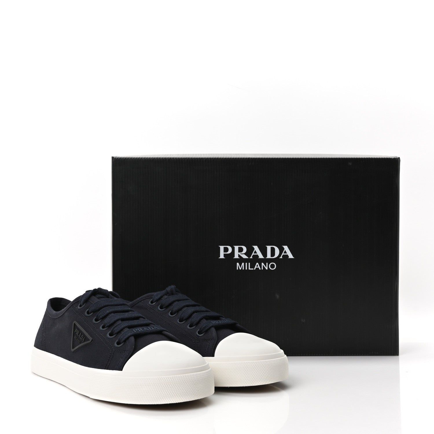 Prada Drill Nylon Triangle Logo Sneakers 41 Navy