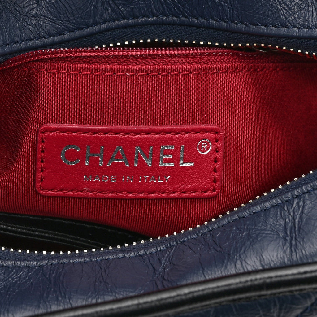 Chanel Aged Calfskin Quilted Small Gabrielle Hobo Navy Black