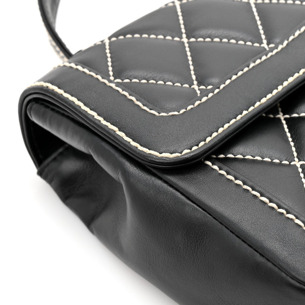 Chanel Calfskin Quilted Wild Stitch Large Top Handle Flap Black