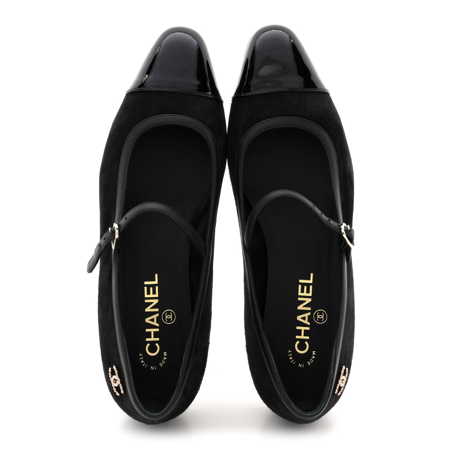 Chanel Suede Kidskin Lambskin Patent Calfskin Crystal CC Cap Toe Flats 40 Black