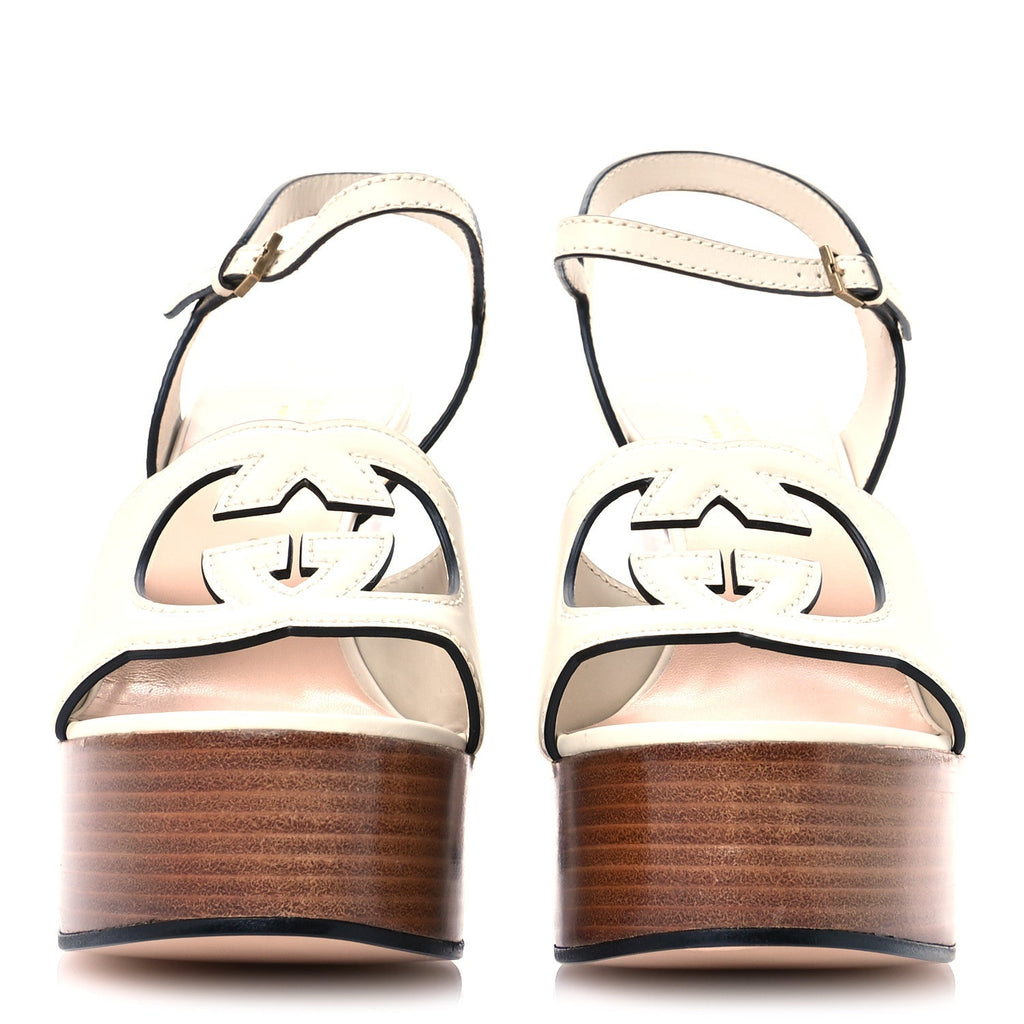 Gucci Cosmos Softy Calfskin Wooden Interlocking G Cut-Out 30/120mm Platform Sandals 41 Mystic White
