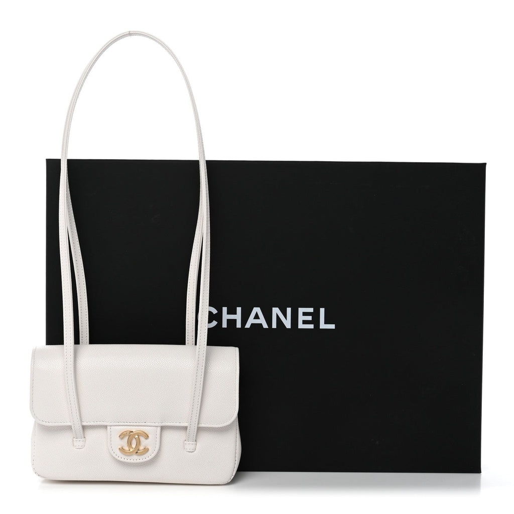 Chanel Shiny Caviar Mini Preppy Coco Shoulder Bag White
