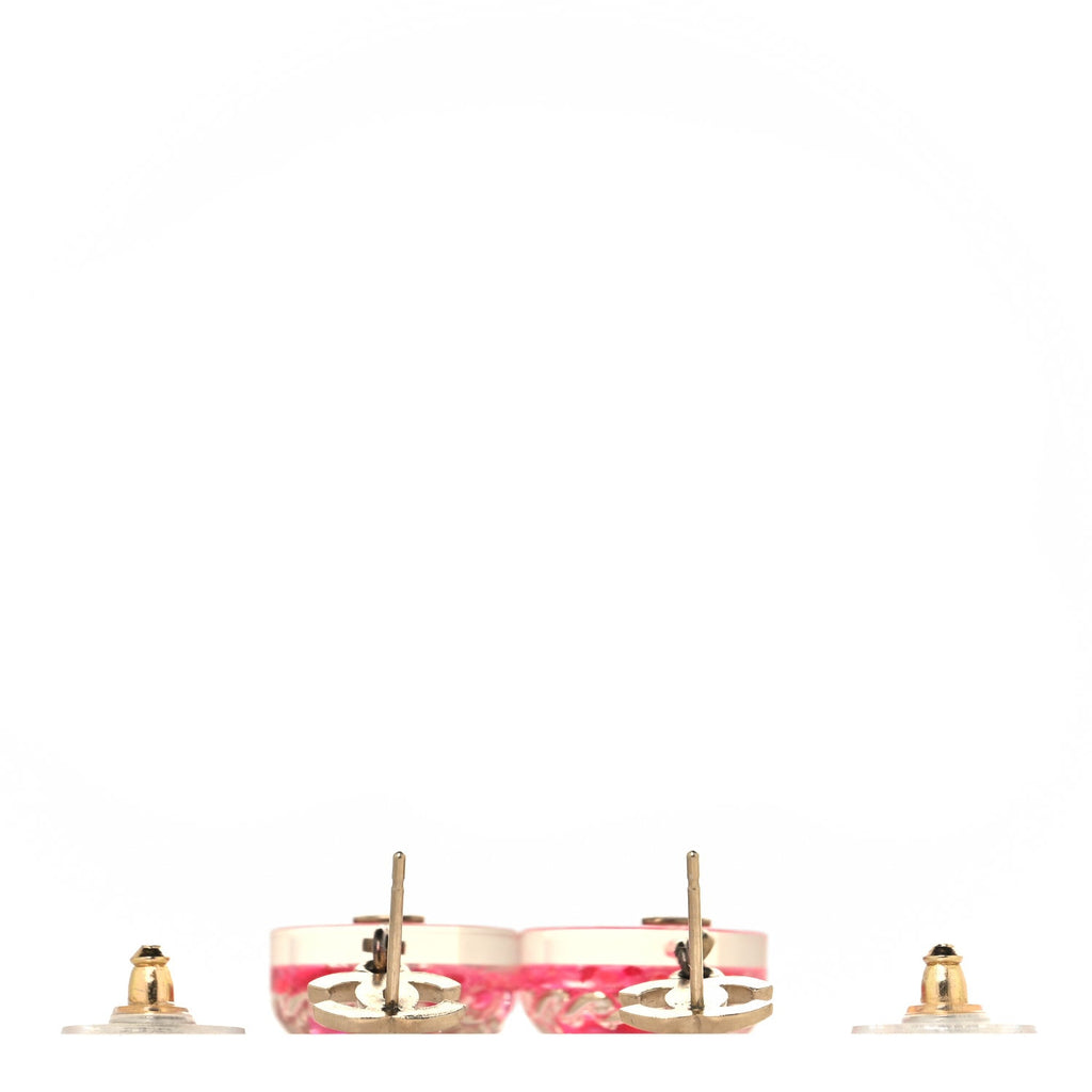 Resin Chain Tweed CC Drop Earrings Pink Gold