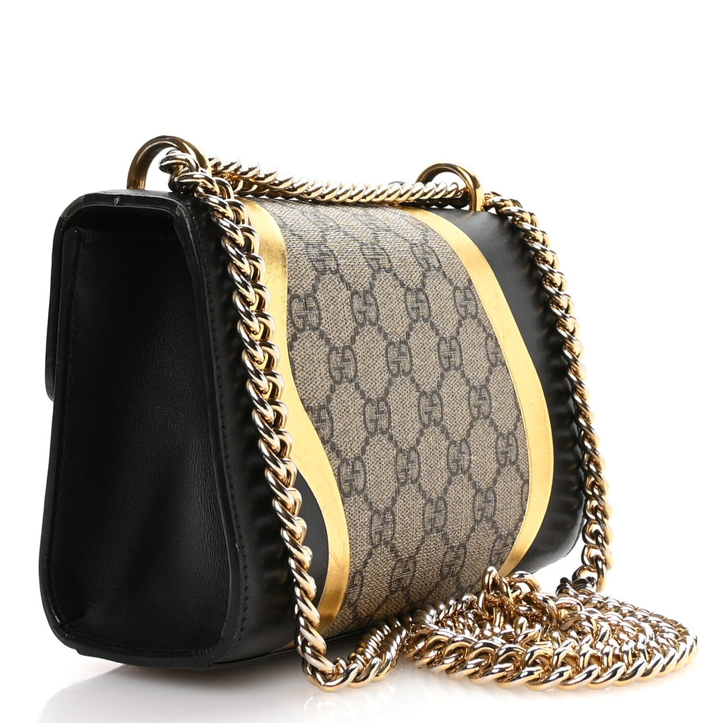 Gucci Calfskin GG Supreme Monogram Small Padlock Shoulder Bag Black Gold